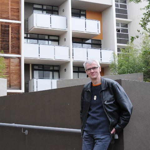 Me in front of my flat